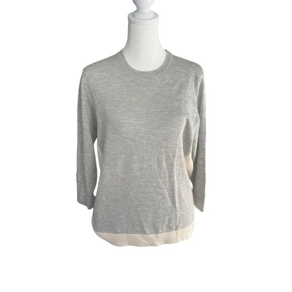 Maus & Hoffman Gray Cream Cashmere Silk 3/4 Sleeve Sweater Top L - Picture 2 of 11